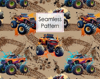 Monster Truck Seamless Pattern: Racing Trucks Design (Digital Download)