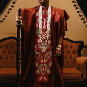 Handmade African Men's 3-Piece Outfit: Agbada Shirt and Pants