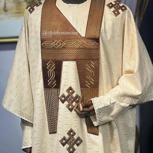Handmade African Men&#39;s 3-Piece Outfit: Agbada Shirt and Pants