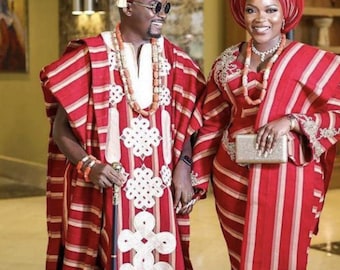 Handmade African Wedding Attire: Aso Oke Couple's Outfit