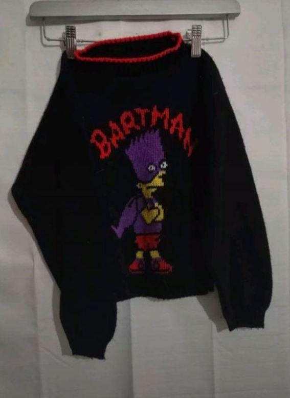 Vintage 1990 the Simpsons Bartman Sweater Cartoon TV Promo Bart