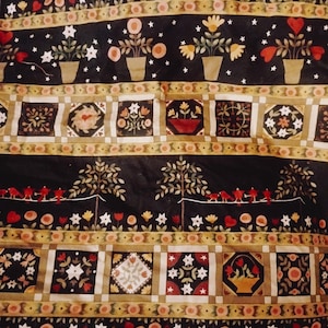 Vintage Rare Andover Fabrics Birds On A Wire Kim Schaefer Fabric Material Floral Flowers Pot Bird Heart Hearts Garden Sewing 44x45 Inches