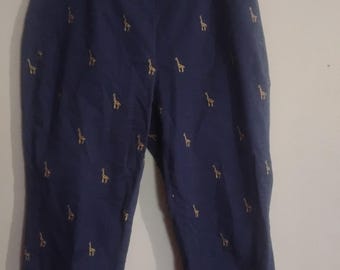 Vintage śliczne, haftowane żyrafy Coldwater Creek w kolorze niebieskim, jasnobrązowym, spodnie typu chino capri na wiosnę i lato, damskie, rozmiar P6, małe
