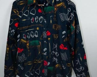 Vintage Lauren Ralph Lauren Green Label Skjorta Häst Ridhatt Western Liten