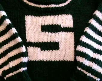 Nuevo suéter verde y blanco hecho a mano, talla S, Michigan Spartans o monograma, para niños, niñas y bebés. Ver medidas.