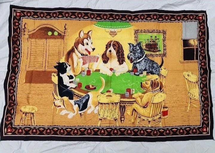 Vintage Tapestry Wall Hanging Rug Dogs Dog Playing Poker Cards