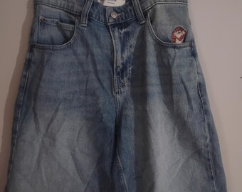 Vintage Y2K Hollister Jeans Super Baggy Shorts Tasmanian Devil Taz Haftowane Looney Tunes Skater Hip Hop Szerokie Nogawki Unisex 30
