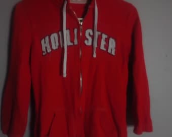 Vintage Hollister Y2K hooded hoodie zip-up fleece rode sweaterjas kinderen jongens meisjes maat medium