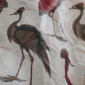 Beautiful Rare High End Spanish Textile Gaston Y Daniela S.A. Estampado A Mano Fabric Material Upholstery Crane Cranes Bird Large Print