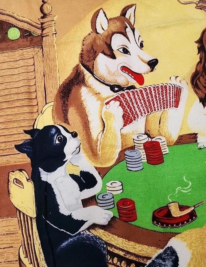 Vintage Tapestry Wall Hanging Rug Dogs Dog Playing Poker Cards