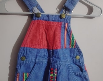 Sällsynta vintage Oshkosh BGosh färgblocksoveraller barn pojkar flickor tillverkade i USA utmärkt skick pojkar flickor röd blå storlek 4