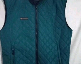 Vintage Columbia Quilted Reversible Winter Vest Blue Women's Pockets Coat Jacket Ski