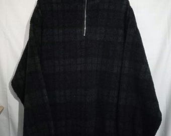 Vintage ENRO Sherpa Fleece Sweatshirt Jacket Coat Green Blue Plaid Buffalo 1/4 Zip Warm