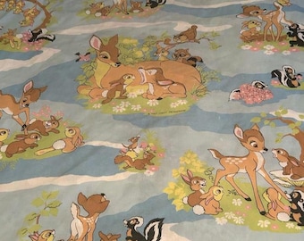 Vintage Walt Disney Bambi Thumper Deer Skunk Stof Materiaal Vlakke Plaat Twin Size Craft Project Bloemen