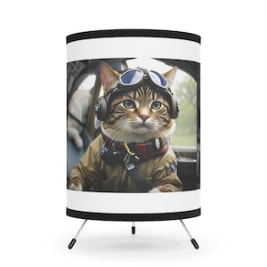 Pilot Cat Tripod Lamp: Whimsical Pet Lover Accent Lighting