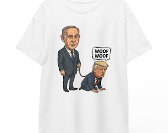 Netanyahu Walking Trump Dog Political Satire Caricature Shirt- anti trump t-shirt