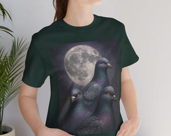 Camiseta de paloma, camisetas retro con gráficos de tres palomas, camiseta vintage de luna de paloma, amantes de las palomas, camiseta divertida de paloma, regalo divertido, palomas