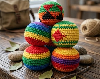 Handmade Crochet Hacky Sack Footbag – Colorful Wool Kick Ball, Juggling Toy, Stress Relief Fidget Ball, Outdoor Game Gift for Kids & Adults
