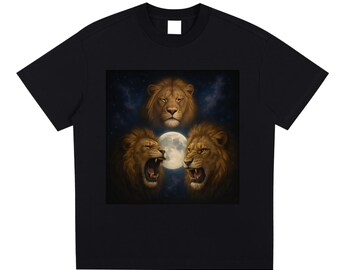 Three Lion Retro Moon T-Shirts, Vintage Lion Meme Graphic Tee, Funny King of Jungle Shirt, Oversized Washed Lion Lovers Top, Wildlife Animal