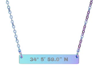 18K Gold Custom Coordinates Necklace, Personalized Coordinates | Engraved Coordinate Necklace, Latitude Longitude Necklace | Where We Met