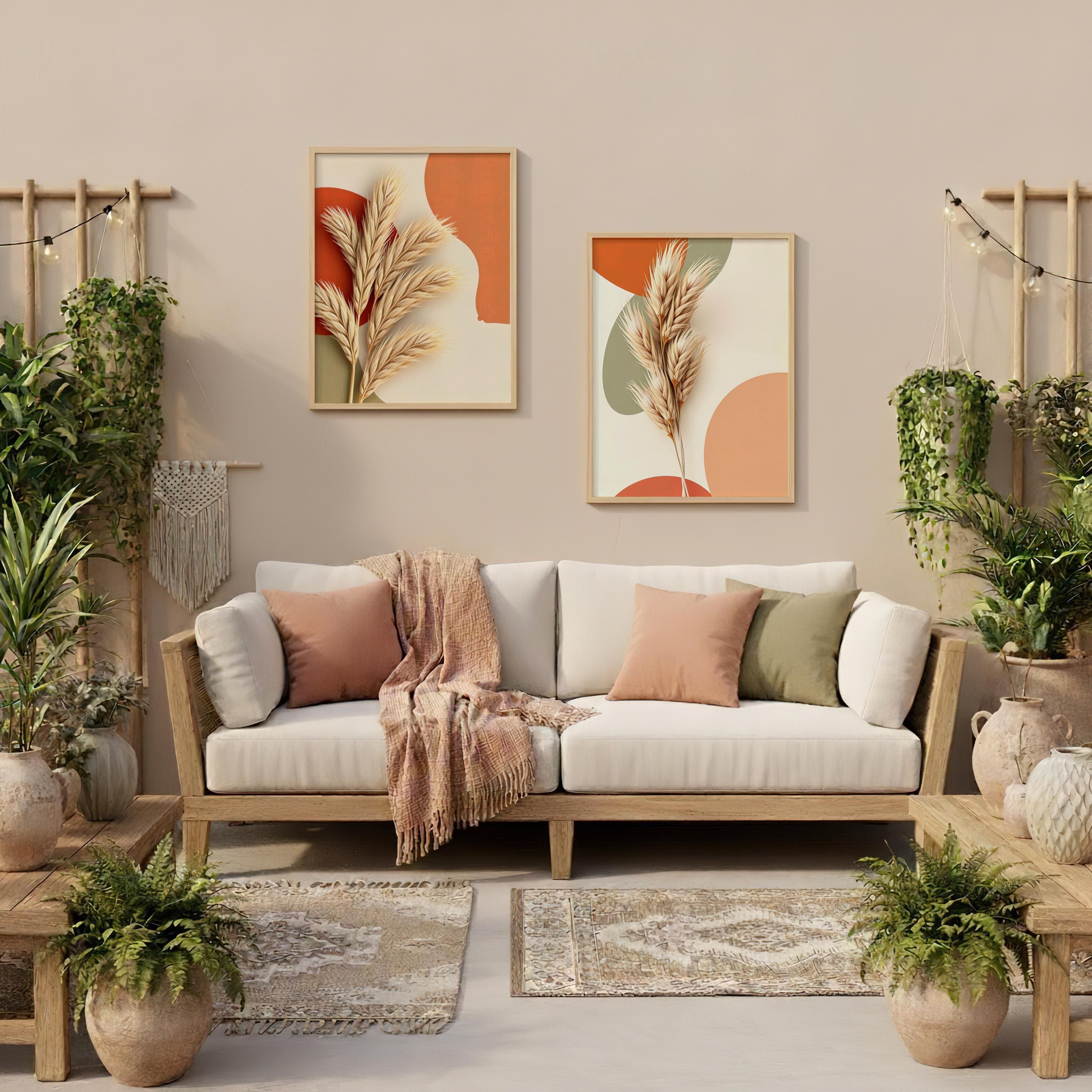 Collection of 5 Wall Art Posters, Bohemian Style | Pampas Grass