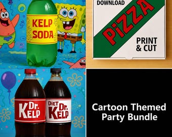 Unter dem Meer-Party-Label-Bundle | Kelp Soda, Diet Kelp + Pizzakarton Etiketten | Druckbare digitale Datei