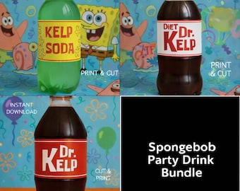 Kelp Soda Label Bundle | Unterwasser-Party-Getränk (druckbare PNG)