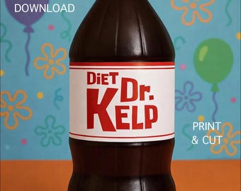 Diet Dr. Kelp Soda Etikett | Schwamm Geburtstag Party Deko (Digitaler Download)