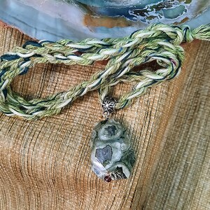 Spring Secret Necklace - soft spring colors on the custom cord of viscose, recycled silk and bamboo