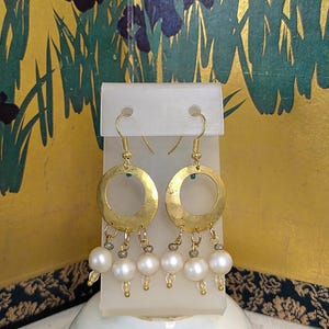 Helena Gold Hoop and vintage pearls elegance