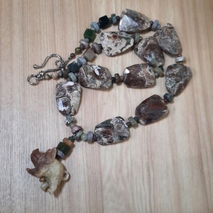 Two-Tone Stone Hog Necklace - on the riverbank texture and color in stones with fossils and crystals