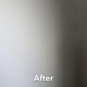 May include: A close-up of a white wall with a series of evenly spaced, circular indentations running vertically along the left and right sides. The word "After" is displayed in white, bold text at the bottom.