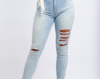 High Rise Light Wash Skinny Crop Denim Jeans