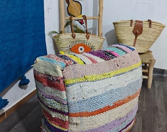 Moroccan Wool Floor Poufs – Red Kilim Cushions, Unfilled Ottoman