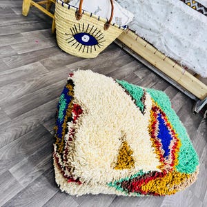 Vintage Moroccan Floor Pouf ;Handwoven Berber Cushion from Boujad Rug ;Boho Tribal Ottoman image 9