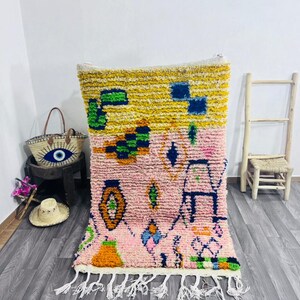 Vibrant Azilal Rug: Colorful Berber Moroccan Wool Carpet