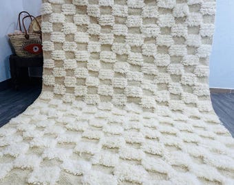Crème tapis en laine Beni Ourain fait main, marocain tapis à poils longs