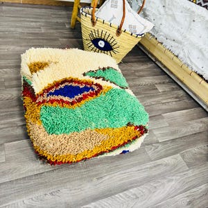 Vintage Moroccan Floor Pouf ;Handwoven Berber Cushion from Boujad Rug ;Boho Tribal Ottoman image 5