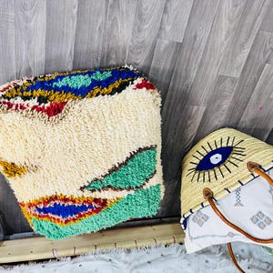 Vintage Moroccan Floor Pouf ;Handwoven Berber Cushion from Boujad Rug ;Boho Tribal Ottoman image 14