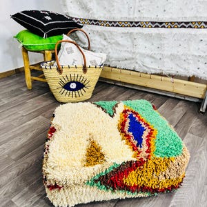 Vintage Moroccan Floor Pouf ;Handwoven Berber Cushion from Boujad Rug ;Boho Tribal Ottoman image 10