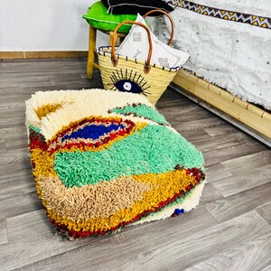 Vintage Moroccan Floor Pouf ;Handwoven Berber Cushion from Boujad Rug ;Boho Tribal Ottoman image 4