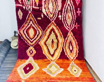 Tapis marocain à carreaux en terre cuite : Laine Beni Ourain fait main sur mesure