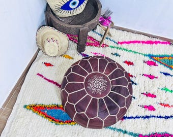 Handmade Moroccan Leather Pouf Ottoman - Boho Home Decor (Unfilled)