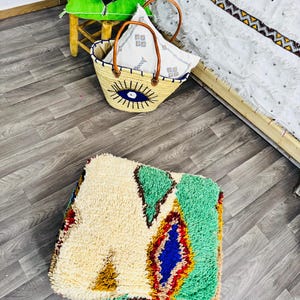 Vintage Moroccan Floor Pouf ;Handwoven Berber Cushion from Boujad Rug ;Boho Tribal Ottoman image 8