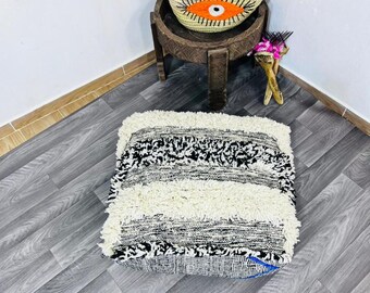 Pouf marocain en laine: Coussin de Sol Berbère Fait Main | Sitzpouf Carré