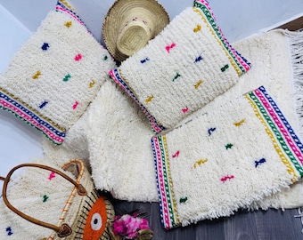 Handmade Moroccan Berber Wool Cushion, Colorful Geometric Pillow
