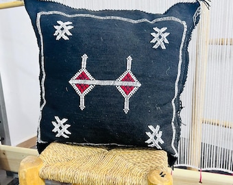 Coussin berbère noir - Coussin marocain fait main, décoration bohème