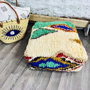 Vintage Moroccan Floor Pouf ;Handwoven Berber Cushion from Boujad Rug ;Boho Tribal Ottoman image 13