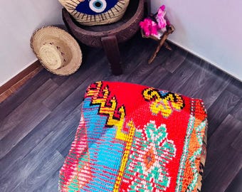 Handgemachter Berber Pouf: Vintage marokkanisches Bodenkissen, Boho Dekor