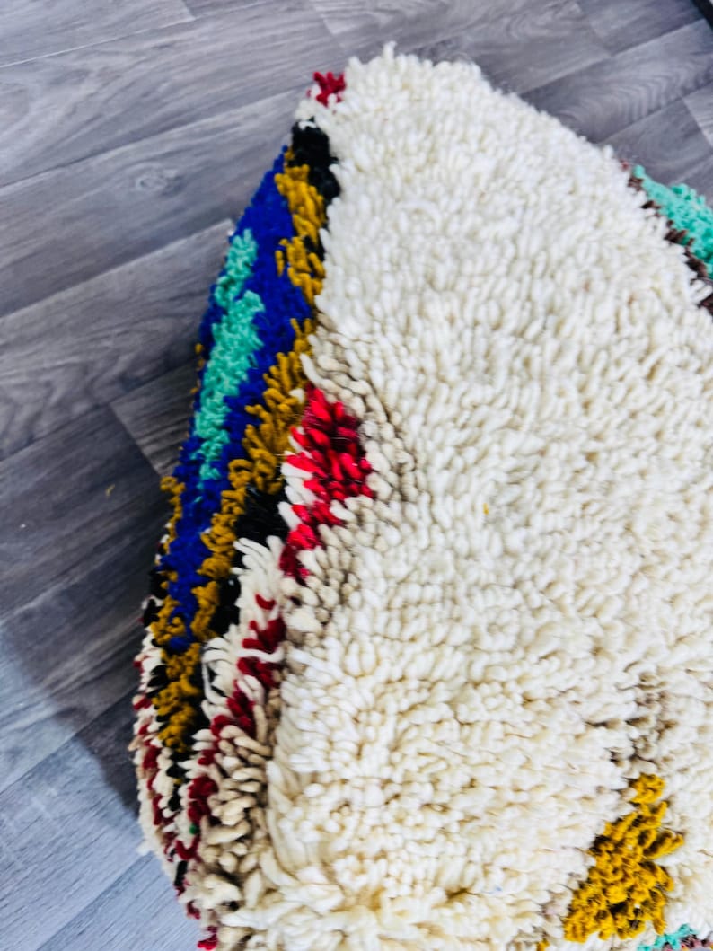Vintage Moroccan Floor Pouf ;Handwoven Berber Cushion from Boujad Rug ;Boho Tribal Ottoman image 6